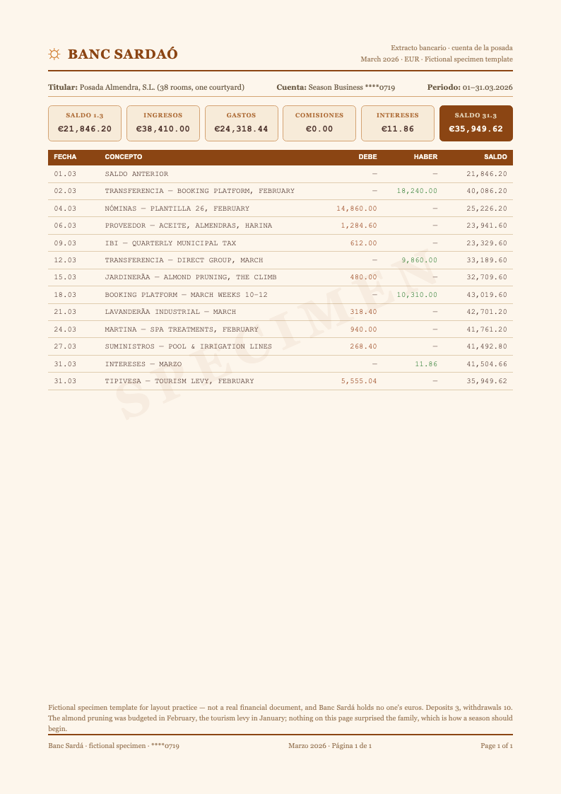 Terracotta Sun Bank Statement